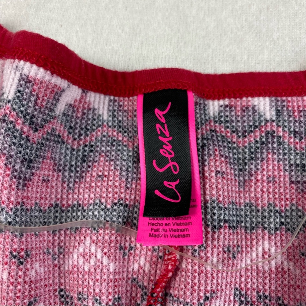 La Senza Womens Fair Isle Waffle Knit Romper Pajamas Size S Red Shorts Nordic - Picture 2 of 7